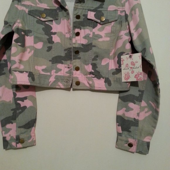 NWT Derek Heart PINK Camouflage Denim Jacket - Picture 4 of 4